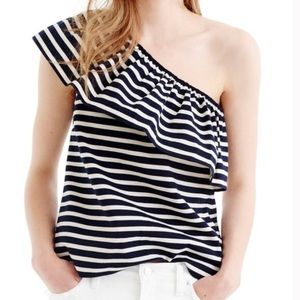 NWT J.Crew One Shoulder Ruffle Front Top